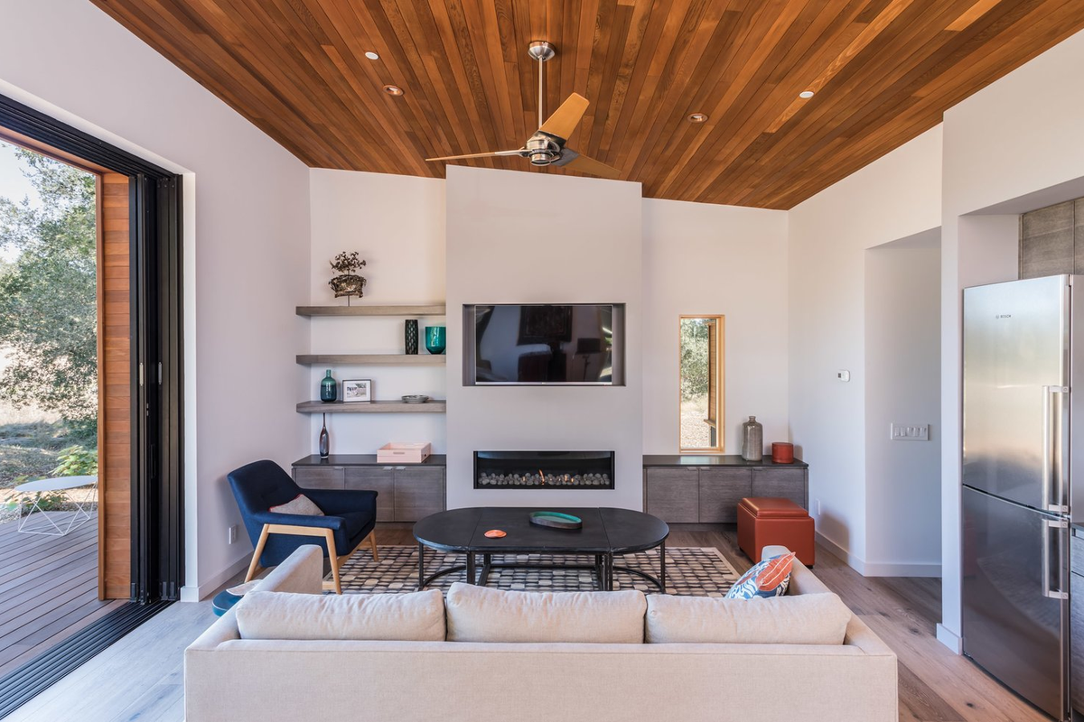 Modern ADU living room with wood ceiling design – Mister ADU